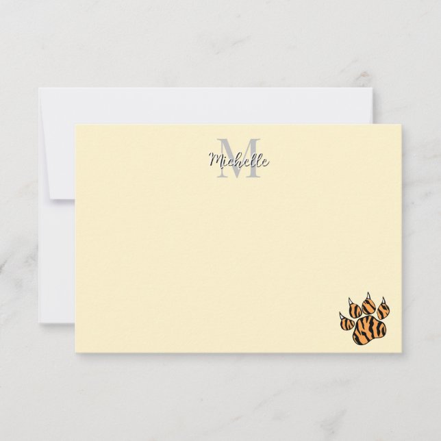 Cute Tiger Paw Print Personalized Monogram  Mitteilungskarte (Vorderseite)