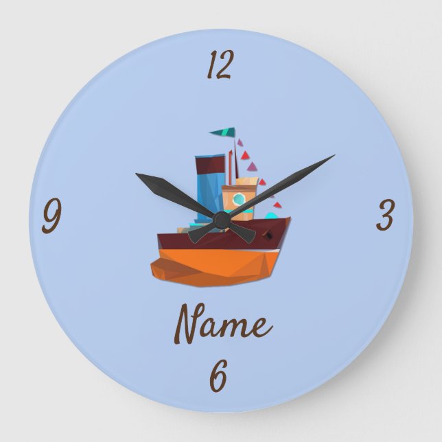 Cute Tiny Tugboat Thunder-Cove  Große Wanduhr (Vorderseite)