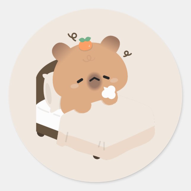 Cute Tired Capybara Runder Aufkleber (Vorderseite)