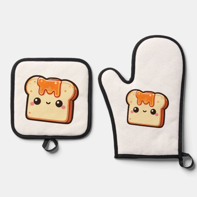 Cute Toast  Ofenhandschuh & Topflappen-Set (Vorderseite)