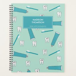 Cute Tooth Teal Mint Toothpaste Toothbrush Pattern Planer