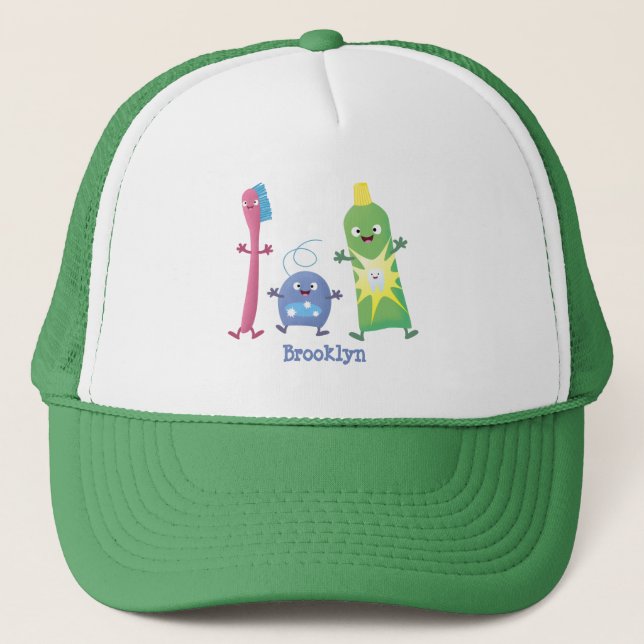 Cute toothbrush toothpaste dental floss cartoon truckerkappe (Vorderseite)