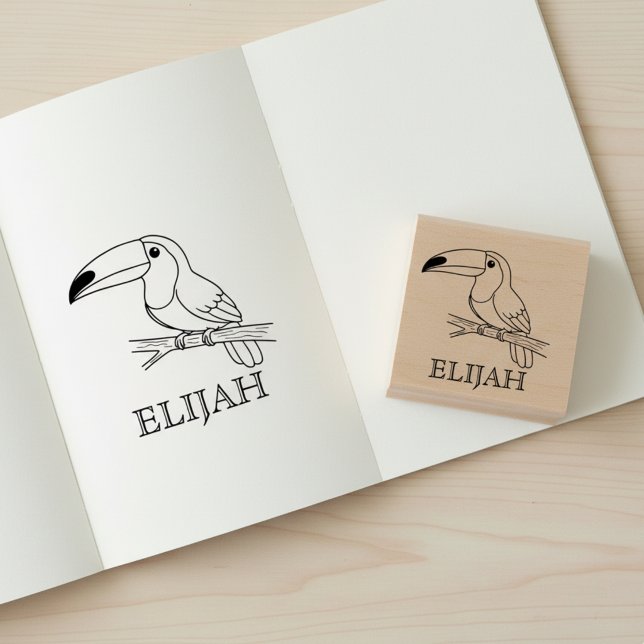 Cute Toucan with Name Stamp Gummistempel (Toucan with name stamp.)