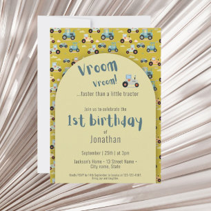 Cute Tractor fermier 1er anniversaire Invitation