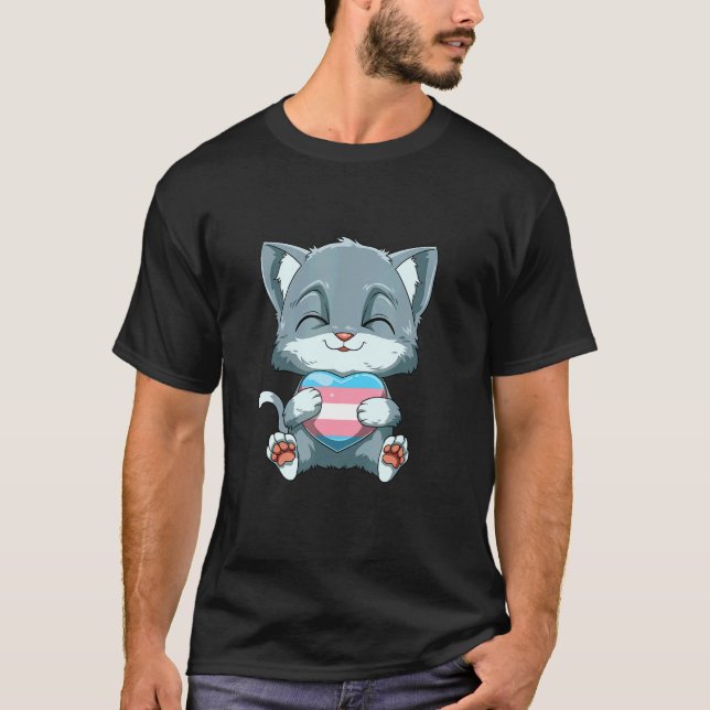 Cute Transgender Pride Cat  Cat Hugging Transgende T-Shirt (Vorderseite)