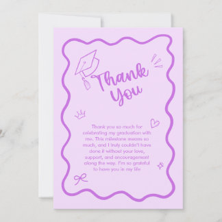 Cute Trendy Pink Wavy Border Graduation Dankeskarte