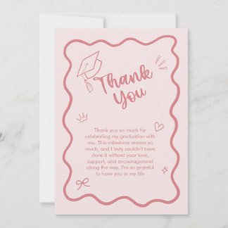 Cute Trendy Pink Wavy Border Graduation Dankeskarte