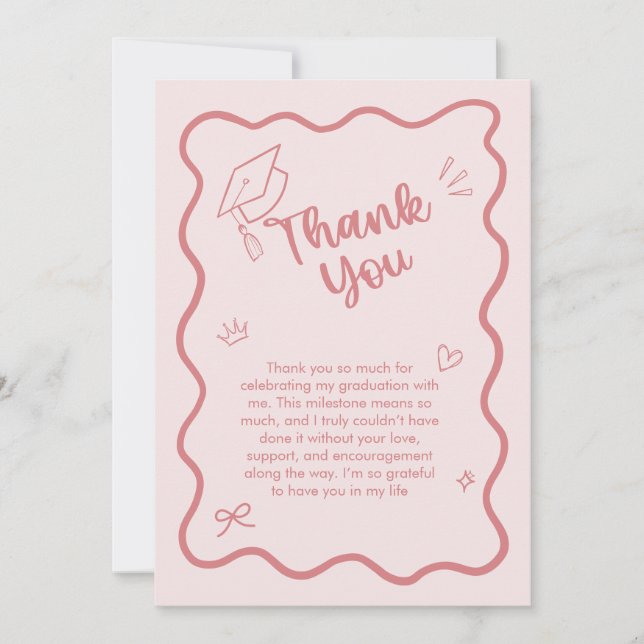 Cute Trendy Pink Wavy Border Graduation Dankeskarte (Vorderseite)