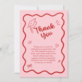 Cute Trendy Pink Wavy Border Graduation Dankeskarte