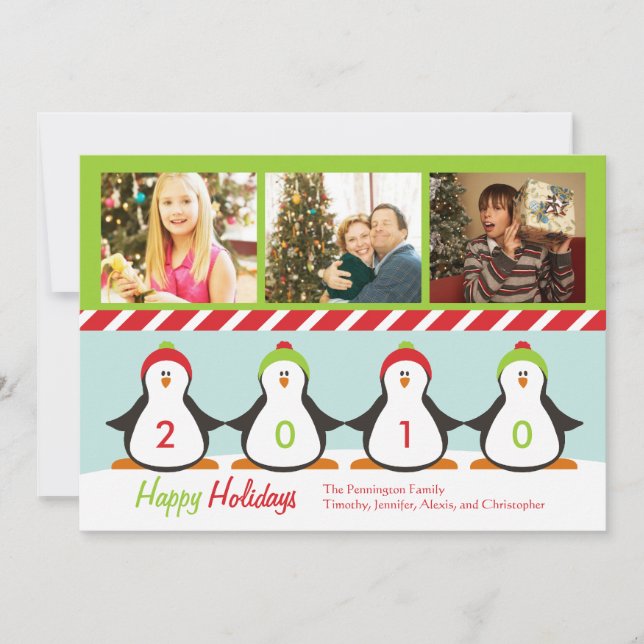 Cute trois images pingouins carte photo de vacance (Devant)