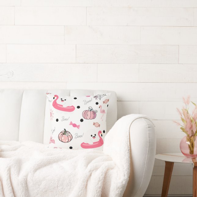 Cute Tropical Halloween – Ghosts & Flamingos Kissen (Liege)