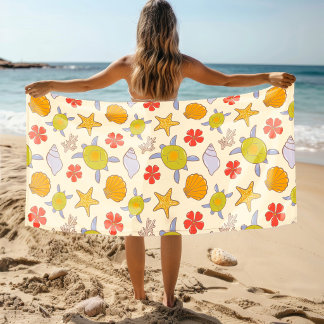 Cute & Tropical Hand-Drawn Sea Life Pattern Strandtuch