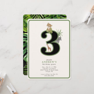 Cute Tropical Jungle 3rd Birthday Animal Einladung