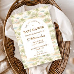 Cute Tropical Nursery Animals Baby Shower Einladung<br><div class="desc">A whimsical watercolor design featuring a playful mix of pastel summer animals surrounded by tropical leaves, seashells, starfish, and soft botanical details. The cheerful palette of peach, mint, coral, and soft blue creates a light storybook atmosphere, while the elegant arch layout keeps the celebration details beautifully framed and easy to...</div>