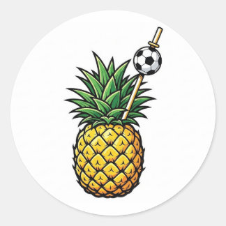 Cute Tropical Soccer Pineapple Summer Sports Stick Runder Aufkleber