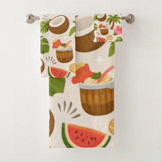Cute Tropical Summer Pattern with Toucan and Fruit Badhandtuch Set