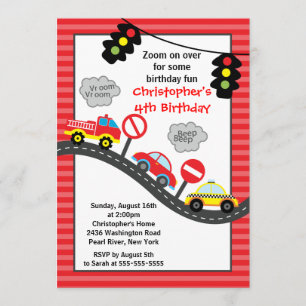 Cute Trucks & Cars Invitation à la fête d'annivers