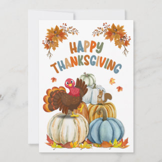 Cute Turkey and Retro Pumpkins Happy Thanksgiving Feiertagskarte