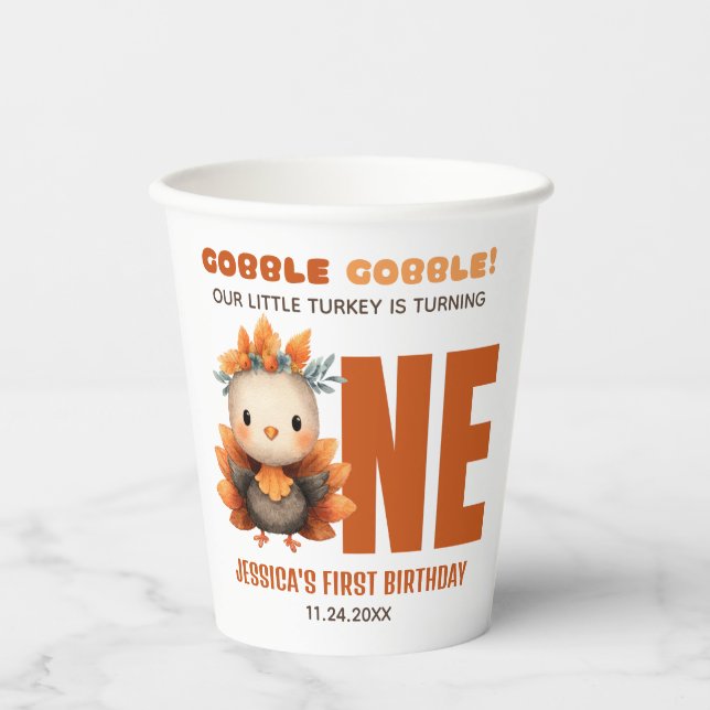 Cute Turkey Autumn Thanksgiving 1st Birthday Party Pappbecher (Vorderseite)