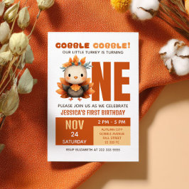Cute Turkey Gobble Fall Thanksgiving 1st Birthday Einladung