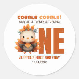 Cute Turkey Gobble Thanksgiving Fall 1st Birthday  Runder Aufkleber