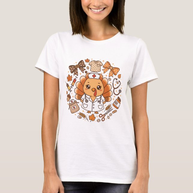 Cute Turkey Nurse | Thanksgiving Medical Staff T-Shirt (Vorderseite)