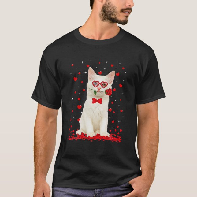 Cute Turkish Angora Cat Glasses Heart Flower Valen T-Shirt (Vorderseite)
