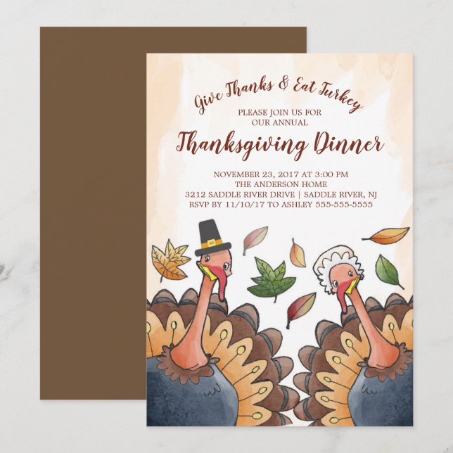 Cute Turquie Couple Thanksgiving Dîner Invitation (Devant / Derrière)