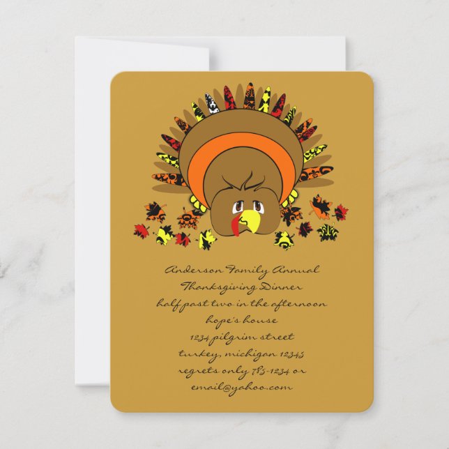 Cute Turquie Thanksgiving Dîner Invitation (Devant)
