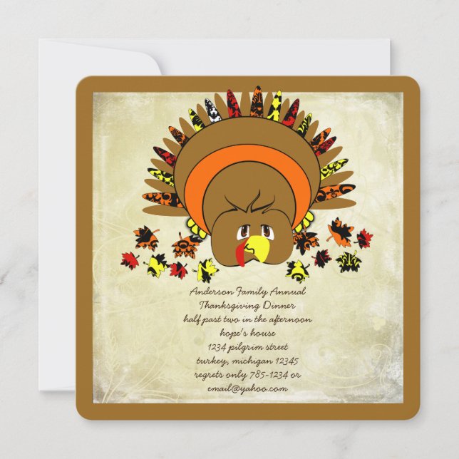 Cute Turquie Thanksgiving Dîner Invitation (Devant)