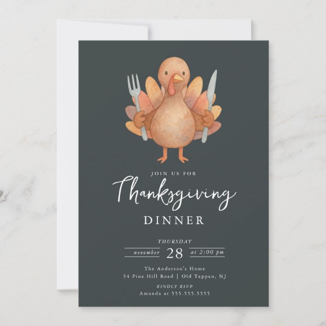 Cute Turquie Thanksgiving Dîner Invitation (Devant)