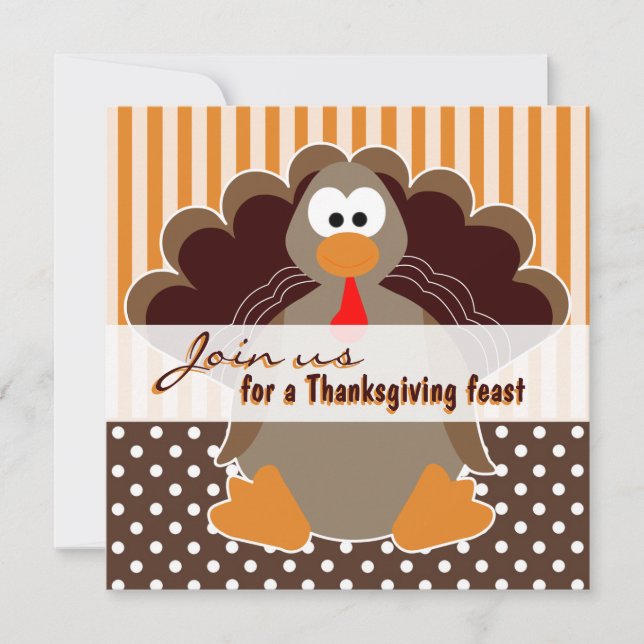 Cute Turquie Thanksgiving Invitations (Devant)
