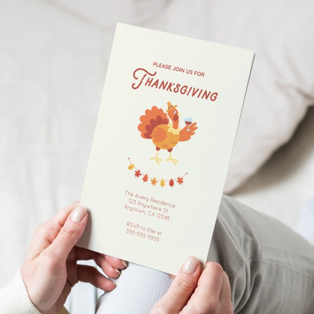Cute Turquie Vin Thanksgiving Invitation (Créateur téléchargé)