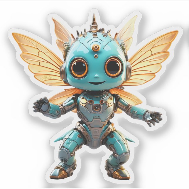 Cute Turquoise Dancing Robot Pixie Aufkleber (Vorderseite)