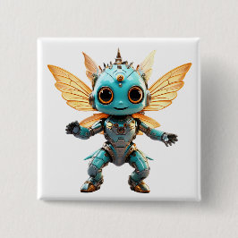 Cute Turquoise Dancing Robot Pixie Button