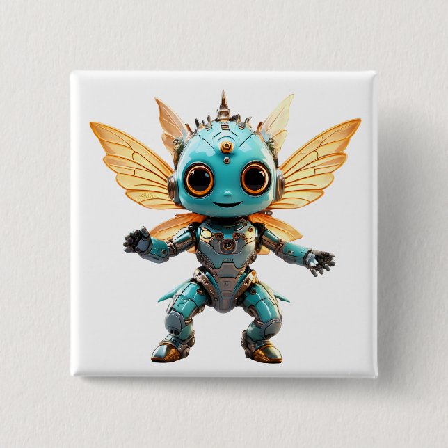 Cute Turquoise Dancing Robot Pixie Button (Vorderseite)
