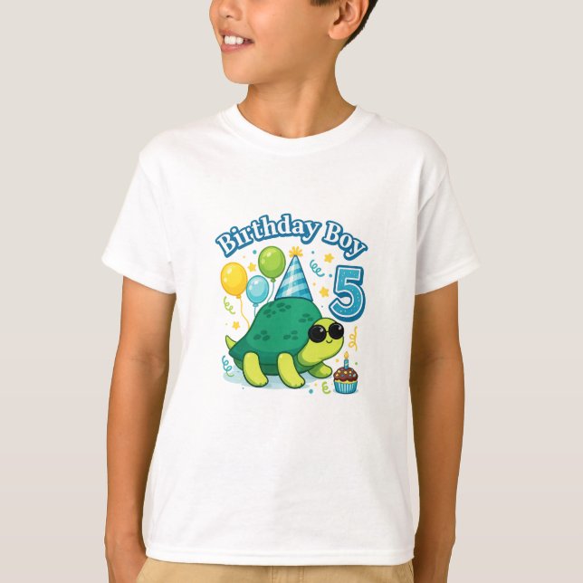 Cute Turtle Birthday Boy 5 – Funny Turtle 5th Birt T-Shirt (Vorderseite)