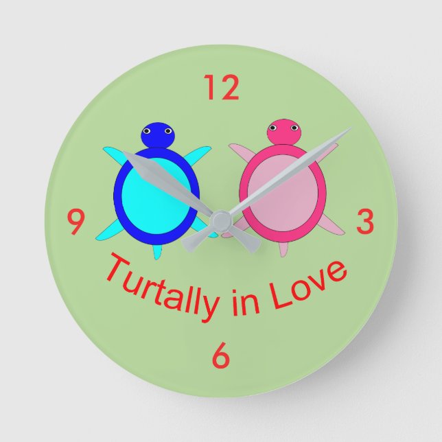 Cute Turtle Couple Runde Wanduhr (Vorderseite)