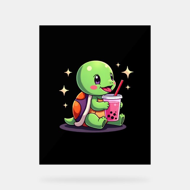 Cute turtle drinking boba. Funny Boba Turtles Love (Recto)