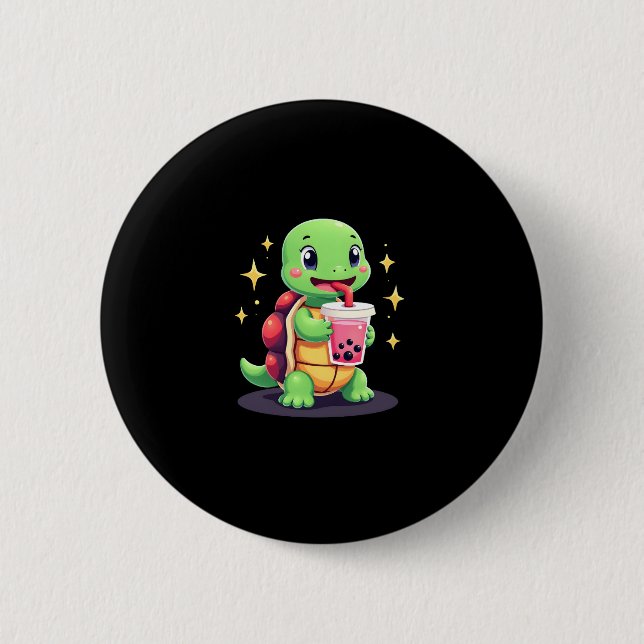 Cute turtle drinking boba. Funny Boba Turtles Love Button (Vorderseite)
