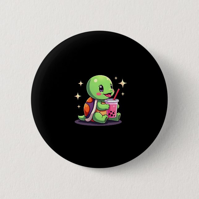 Cute turtle drinking boba. Funny Boba Turtles Love Button (Vorderseite)