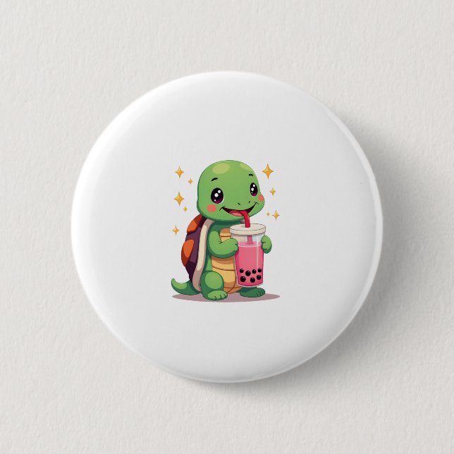 Cute turtle drinking boba. Funny Boba Turtles Love Button (Vorderseite)