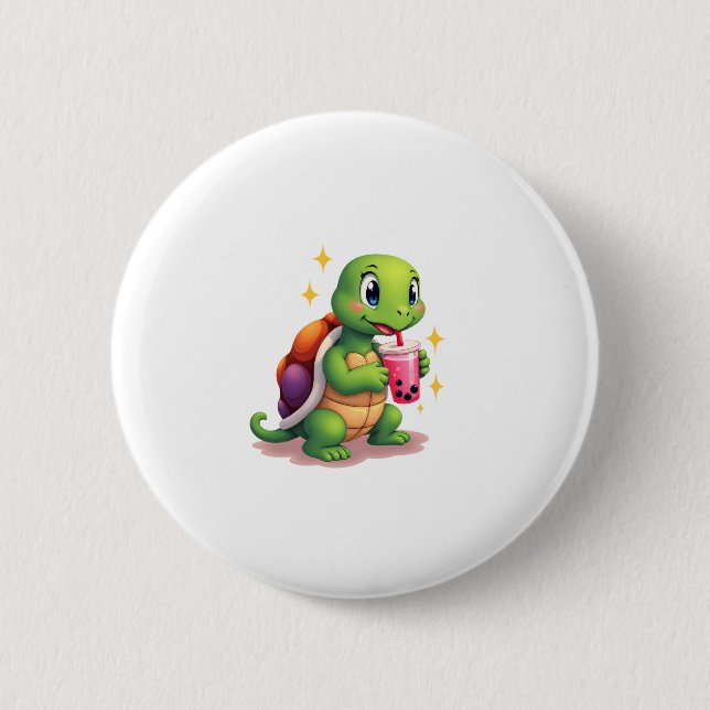 Cute turtle drinking boba. Funny Boba Turtles Love Button (Vorderseite)