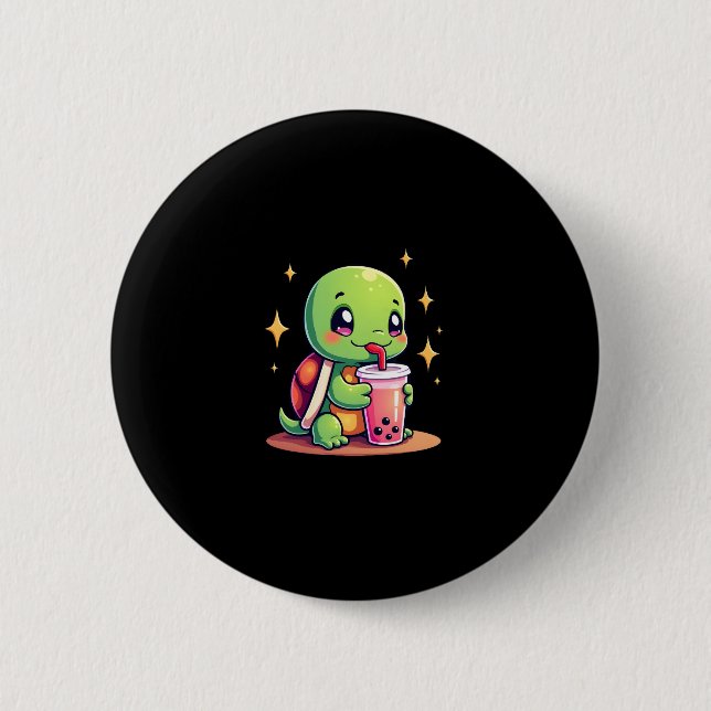 Cute turtle drinking boba. Funny Boba Turtles Love Button (Vorderseite)