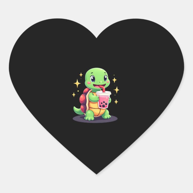 Cute turtle drinking boba. Funny Boba Turtles Love Herz-Aufkleber (Vorderseite)