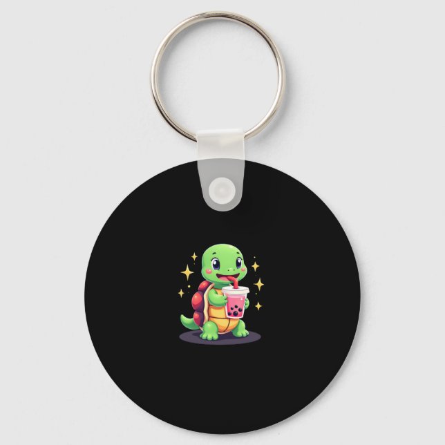 Cute turtle drinking boba. Funny Boba Turtles Love Schlüsselanhänger (Vorderseite)