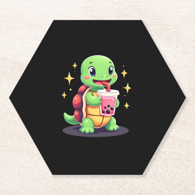 Cute turtle drinking boba. Funny Boba Turtles Love Untersetzer (Vorderseite)