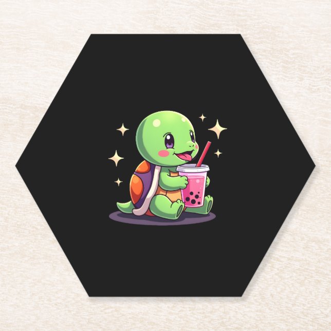 Cute turtle drinking boba. Funny Boba Turtles Love Untersetzer (Vorderseite)