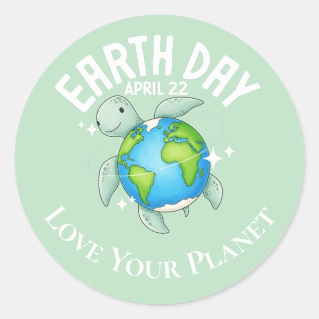 Cute Turtle Earth Day Nature Eco Custom Runder Aufkleber (Vorderseite)