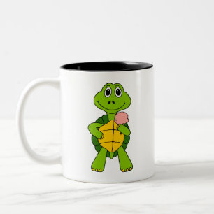 Cute Turtle Eating Ice Cream Cartoon Zweifarbige Tasse